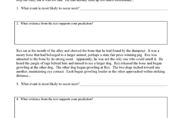 Printed making predictions worksheet with reading passages and questions