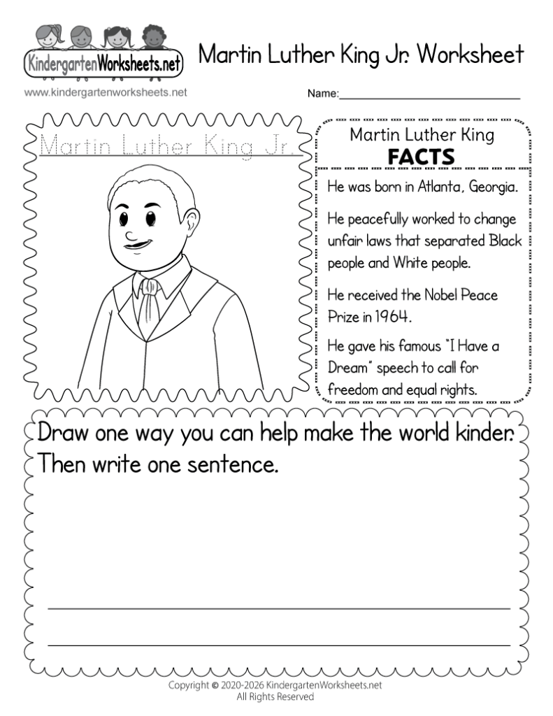 Martin Luther King Jr. worksheet with portrait and facts
