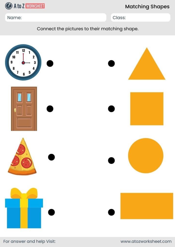 Shape matching worksheet with pictures and colored shapes