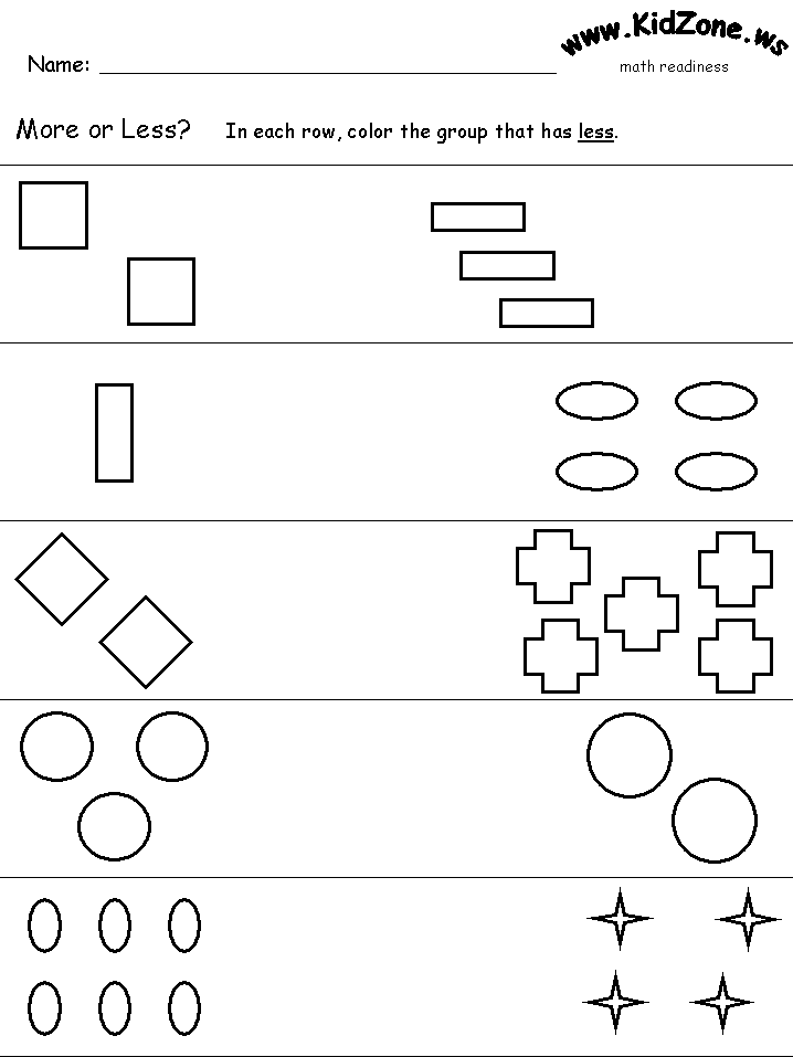 More or less worksheet with shapes in rows