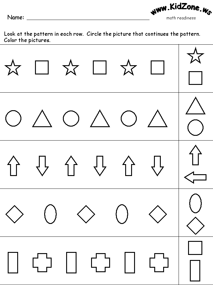 Kids pattern worksheet with shapes and rows