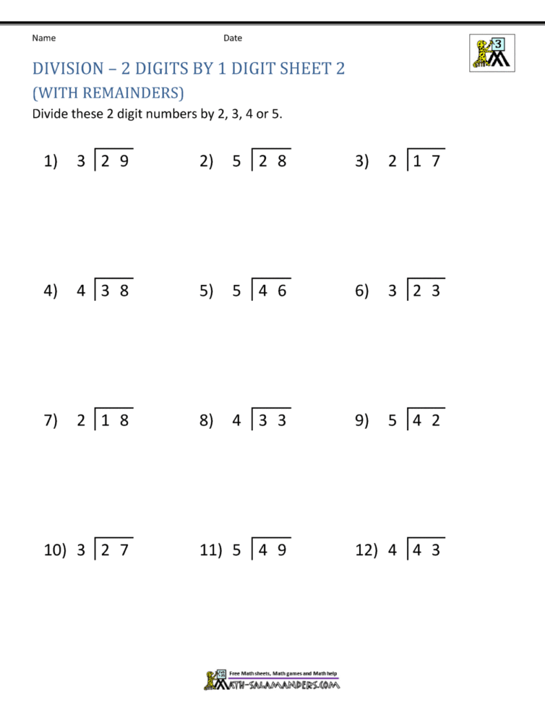 Division worksheet with twelve long-division problems