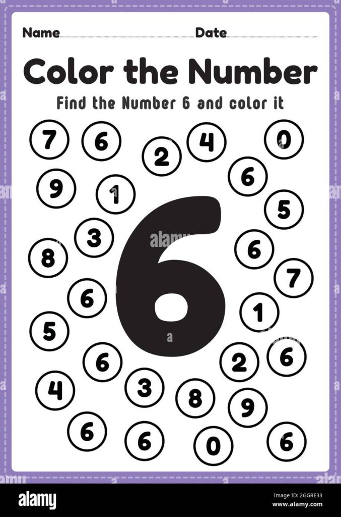 Number six worksheet with circles of digits