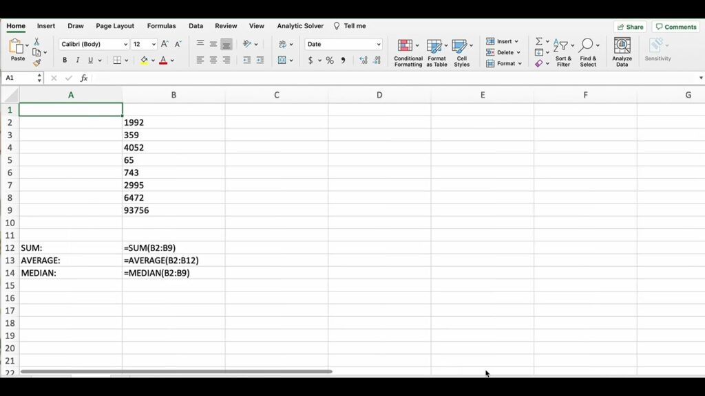 Microsoft Excel worksheet with numbers and formulas visible