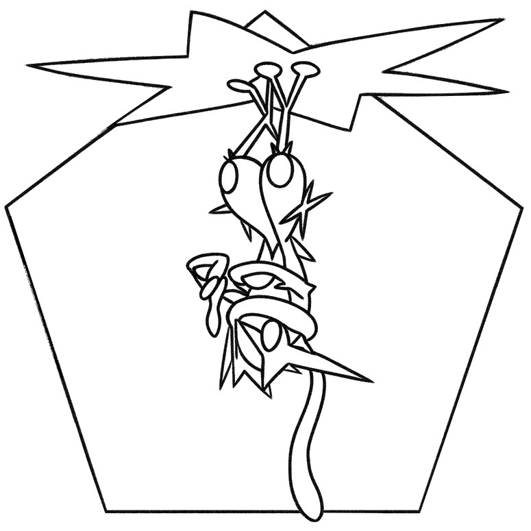 Black-and-white cartoon character inside a starburst frame