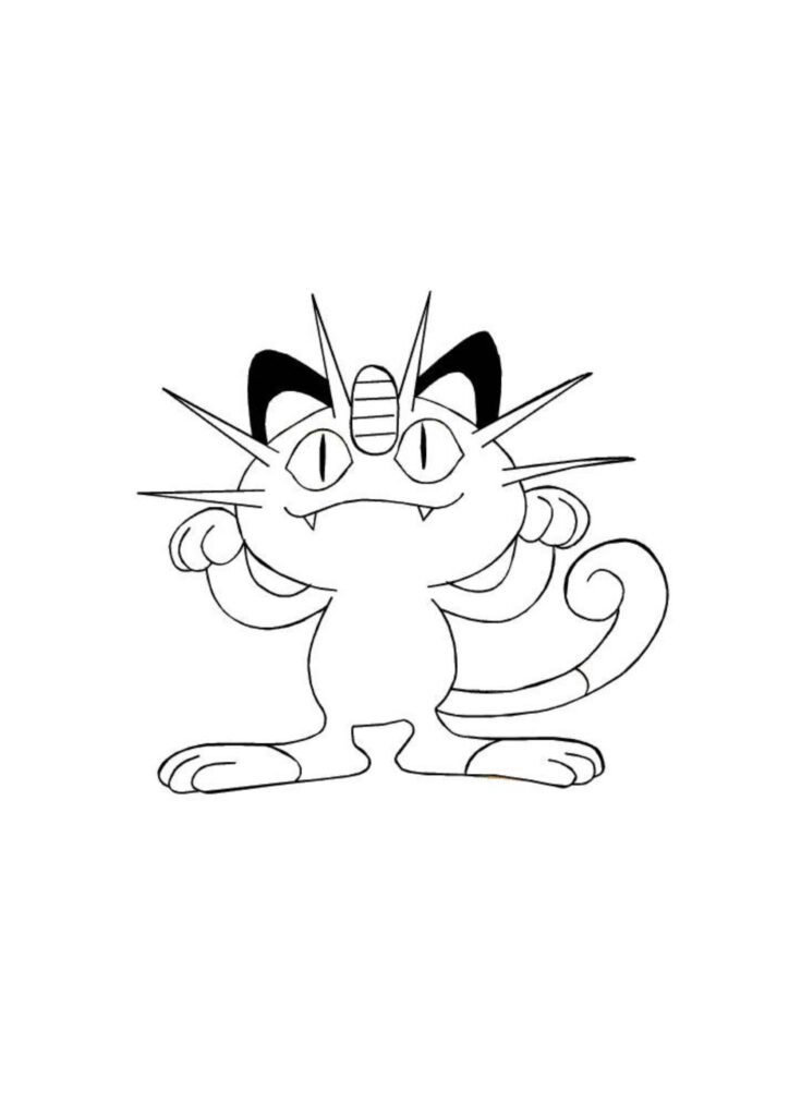 Black-and-white cartoon cat drawing on white background