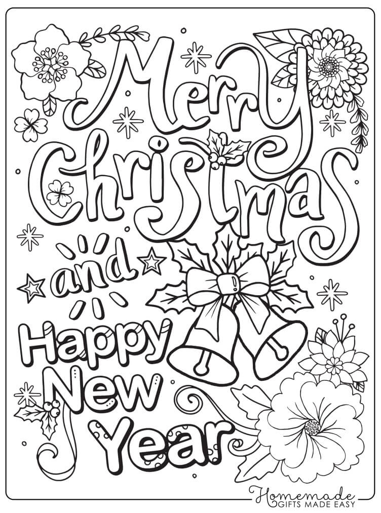 Merry Christmas and Happy New Year coloring page