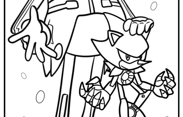 Black-and-white cartoon of a tall villain with a smaller hedgehog character