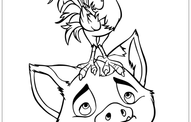 Cartoon rooster standing on a sad pig's head