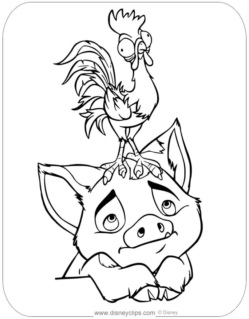 Cartoon rooster standing on a sad pig's head