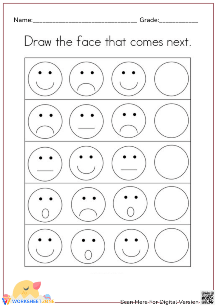 Worksheet of faces for drawing the next expression