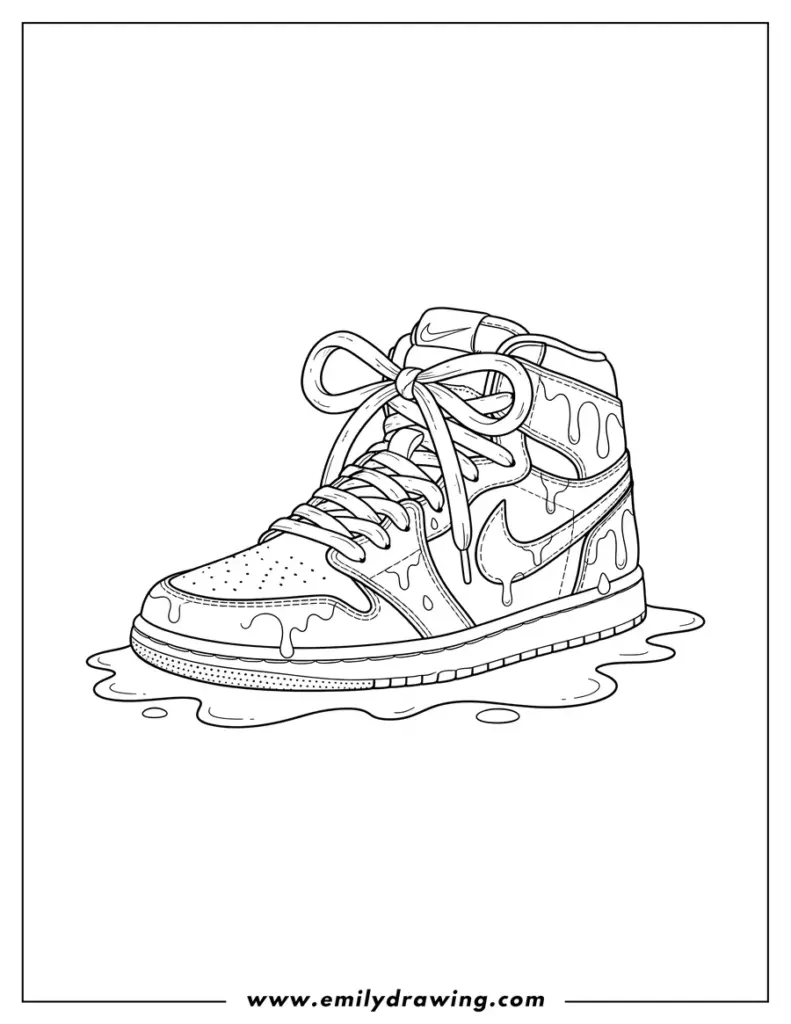 Line drawing of sneaker with dripping paint
