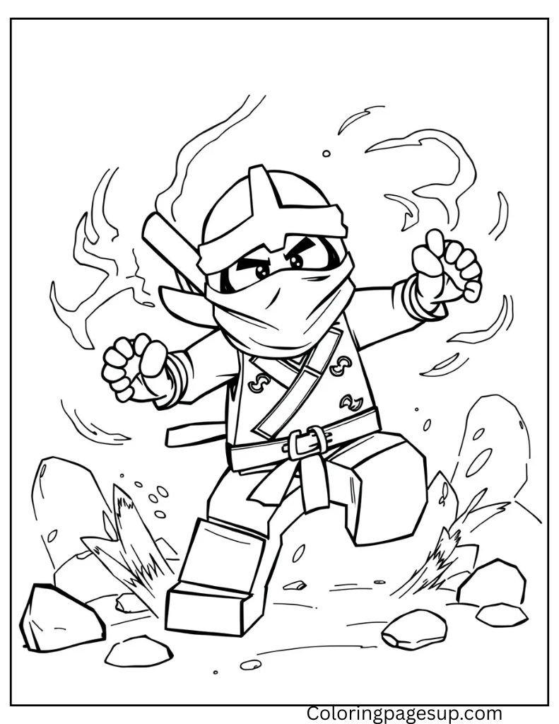 Ninja character in action pose with swirling flames