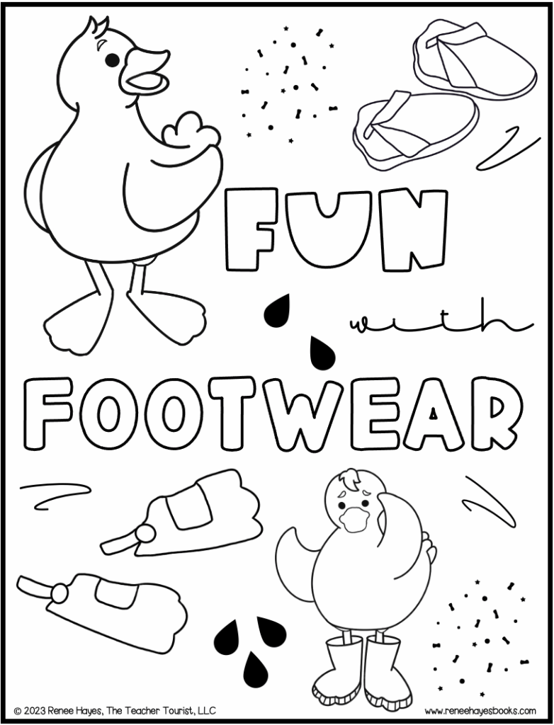 Cartoon duck and boots foot-wear coloring page