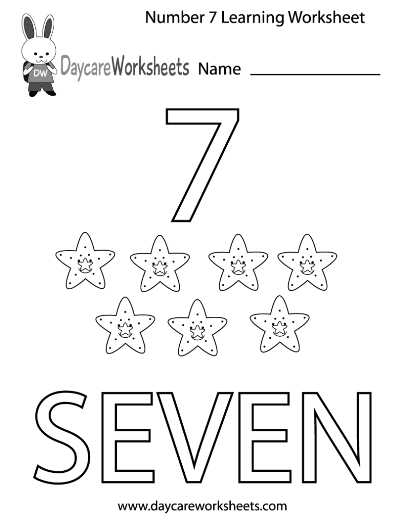 Number 7 learning worksheet with stars and SEVEN
