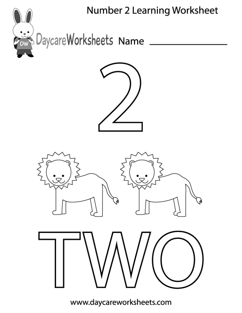 Number 2 learning worksheet with two lions