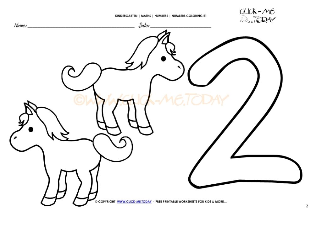Two cartoon unicorns beside a large number two
