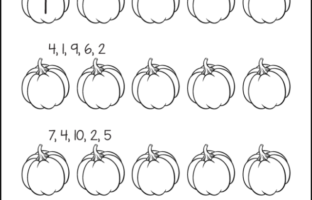 Number order worksheet with pumpkins and numbers