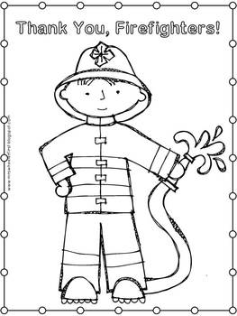 Child in firefighter gear holding a hose, “Thank You, Firefighters!” text