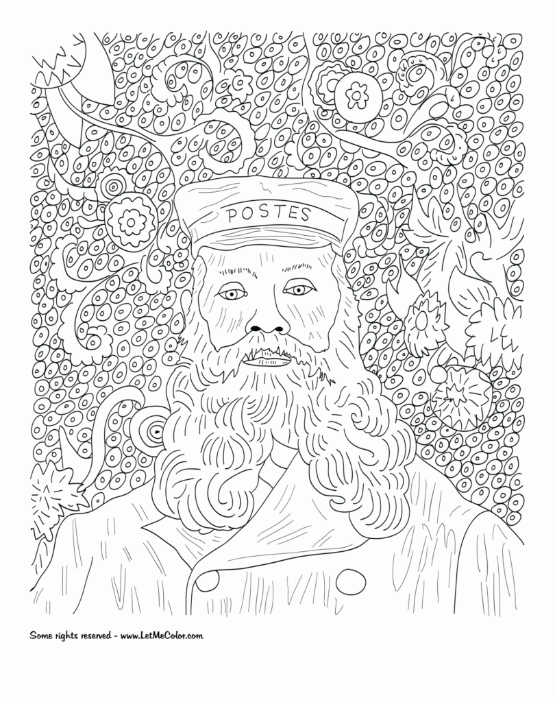 Black-and-white line drawing of bearded man portrait