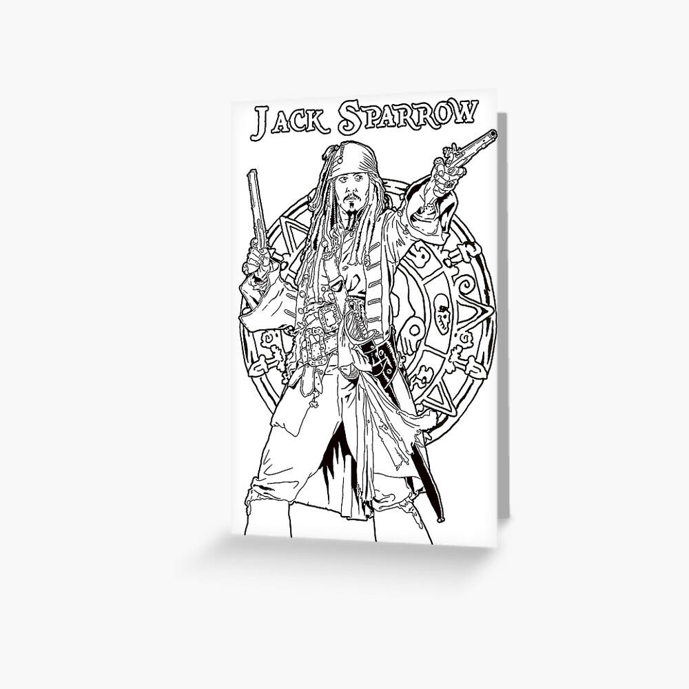Black-and-white Jack Sparrow drawing holding two pistols