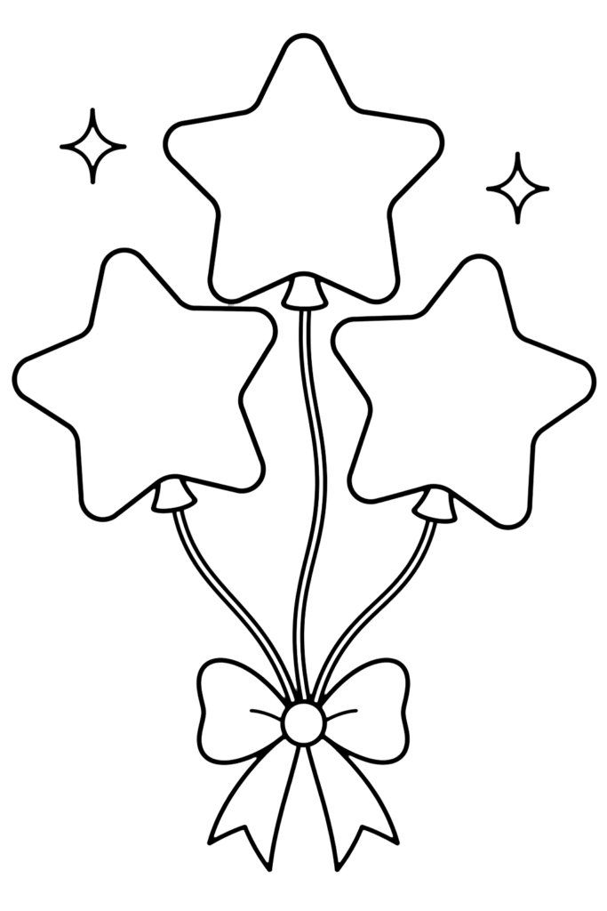 Three star balloons with a bow and sparkles