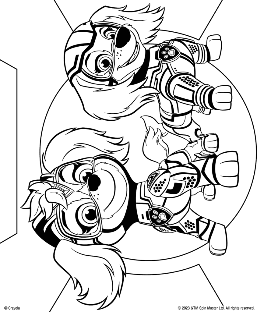 Two cartoon puppies in flying outfits on white background