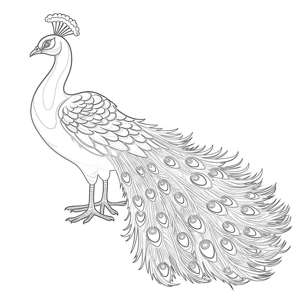 Black and white peacock illustration on white background
