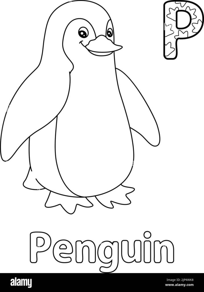 Cartoon penguin outline with letter P and word Penguin
