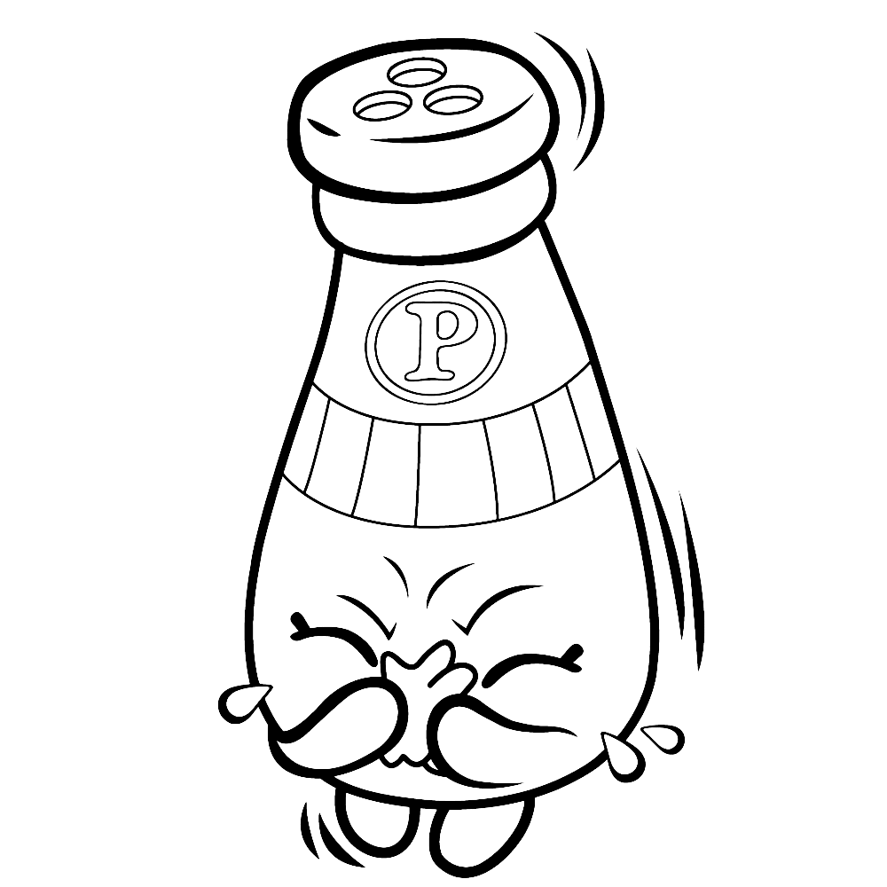 Black-and-white cartoon pepper shaker character with face