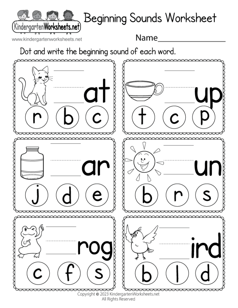 Beginning sounds worksheet with pictures and letter choices