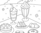Picnic table with desserts and drinks outdoors