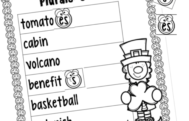 St. Patrick’s Day worksheet with plural words and leprechaun