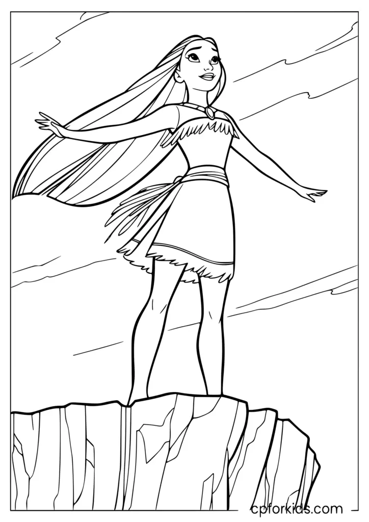 Line drawing of a woman standing on a cliff edge