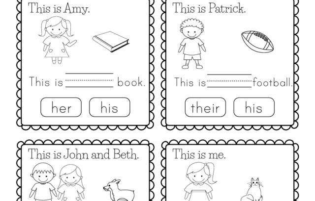 Possessive nouns worksheet with four cartoon exercises