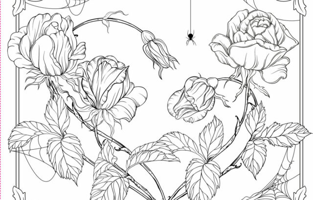 Black-and-white floral line art with ornate border