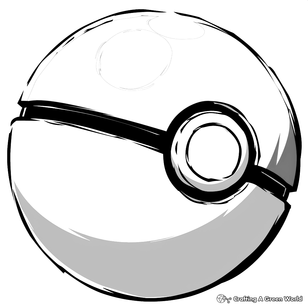 Black-and-white Poké Ball line drawing on white background
