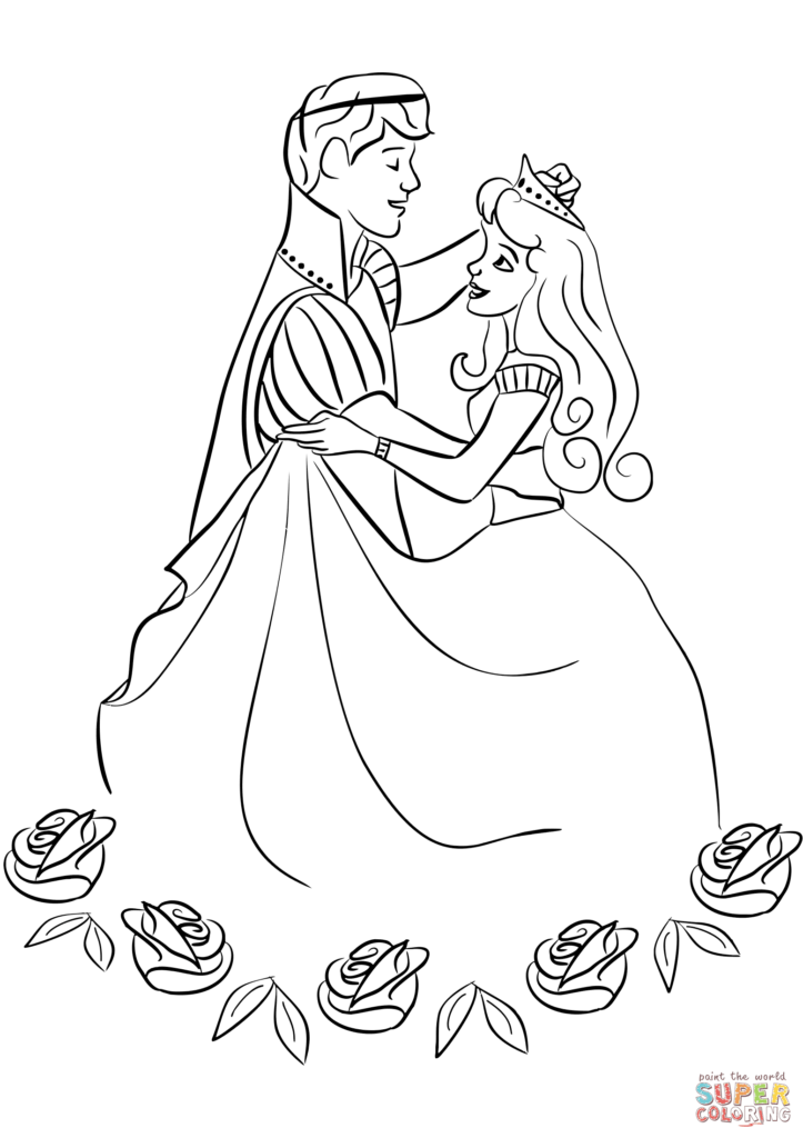 Black-and-white prince and princess dancing with roses below