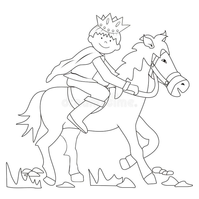 Child wearing crown riding horse line drawing