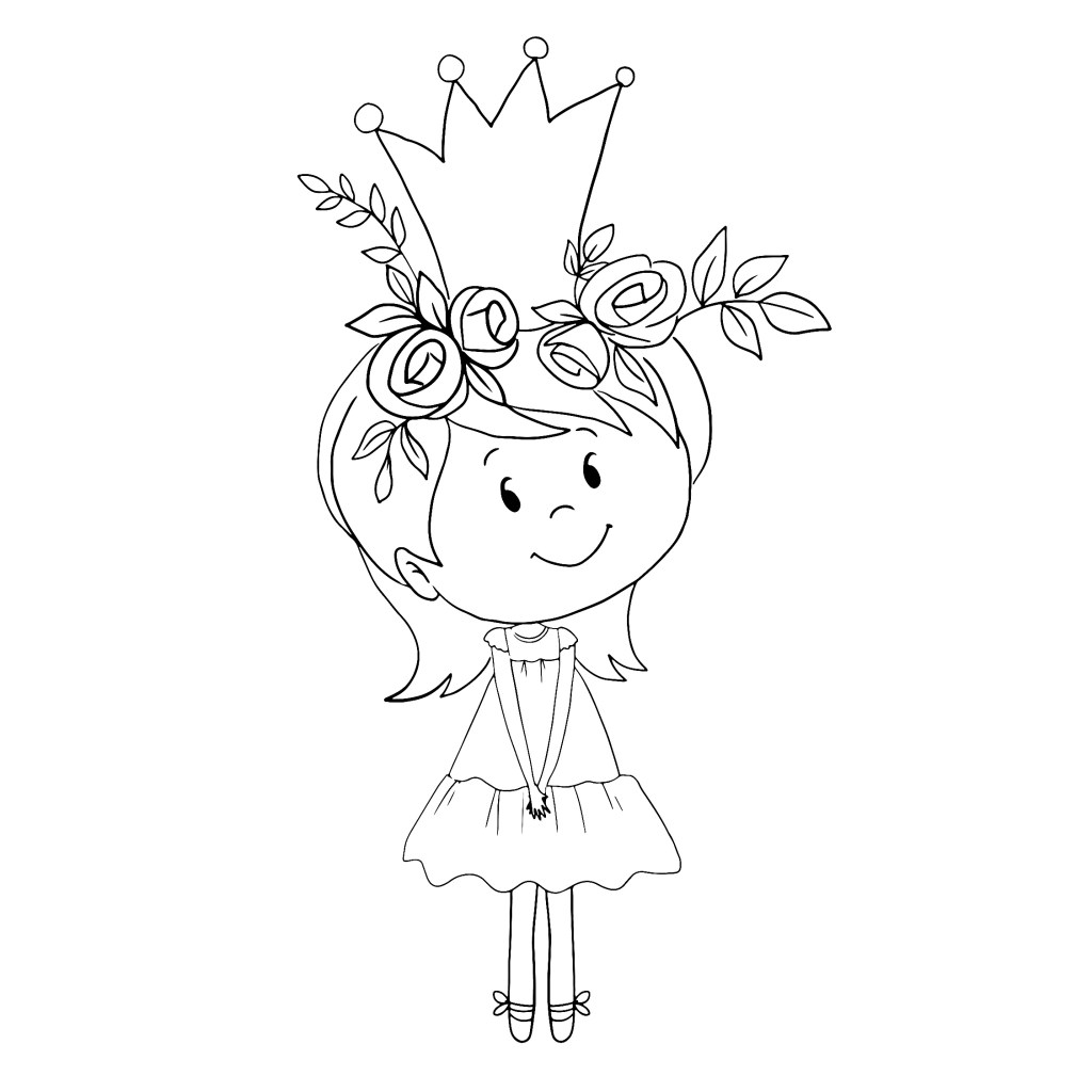 Cartoon girl wearing crown and flower headpiece