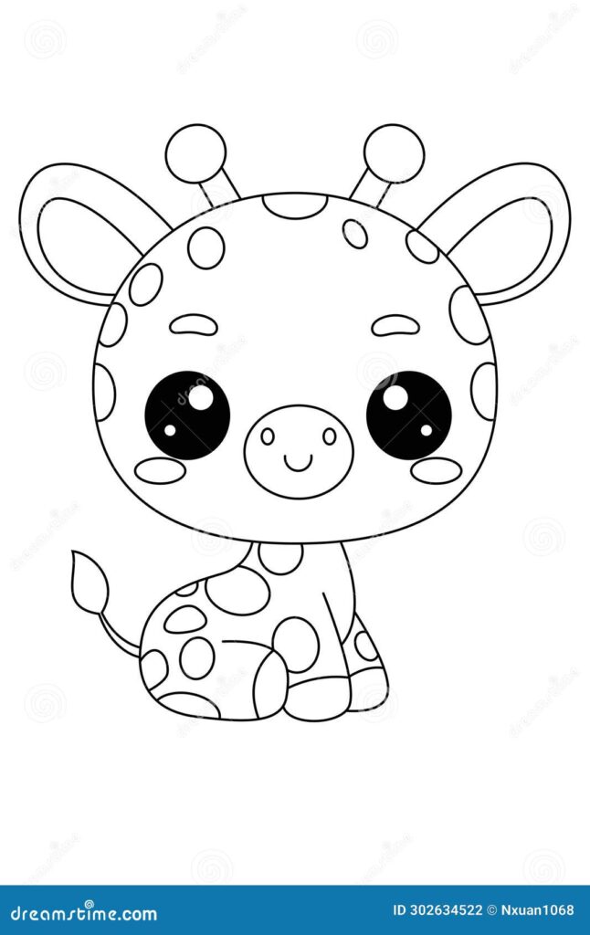 Cute cartoon giraffe sitting on white background