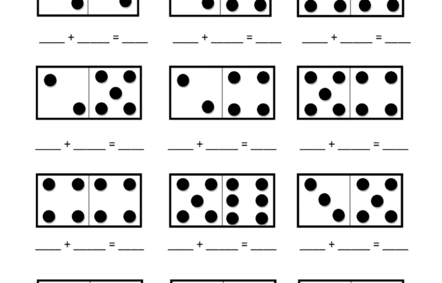 Domino addition worksheet with twelve domino pairs