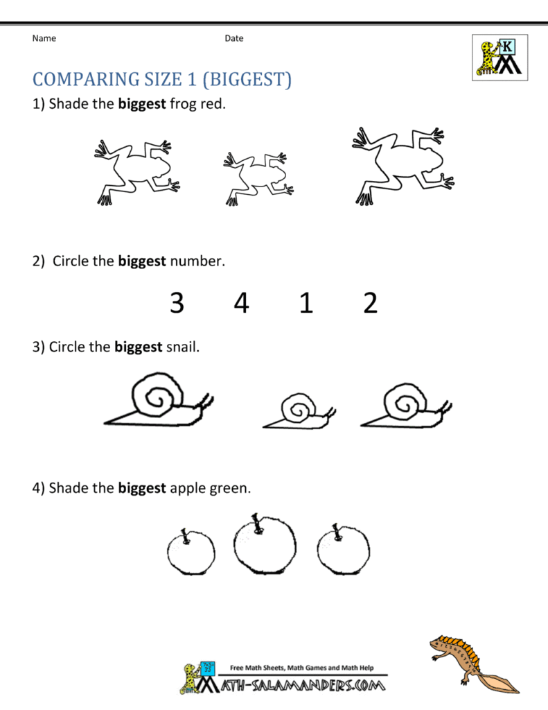 Math worksheet with frogs, numbers, snails, and apples