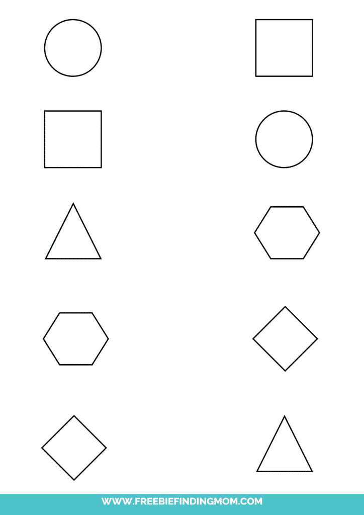 Worksheet of outlined geometric shapes in two columns
