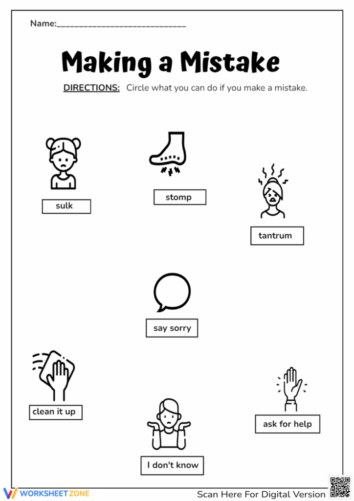 Worksheet titled “Making a Mistake” with answer choices