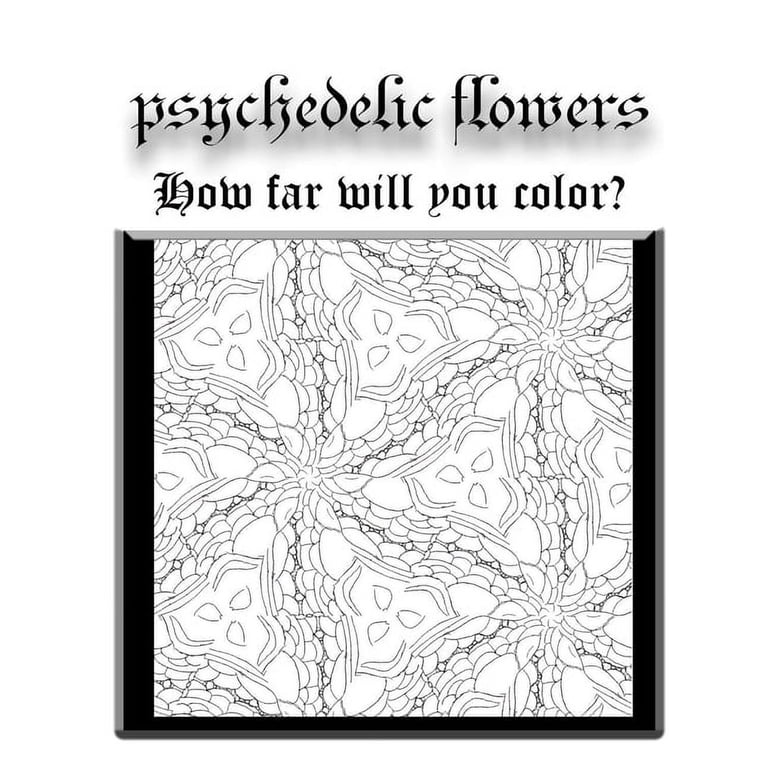 Psychedelic flowers coloring page with repeating floral pattern