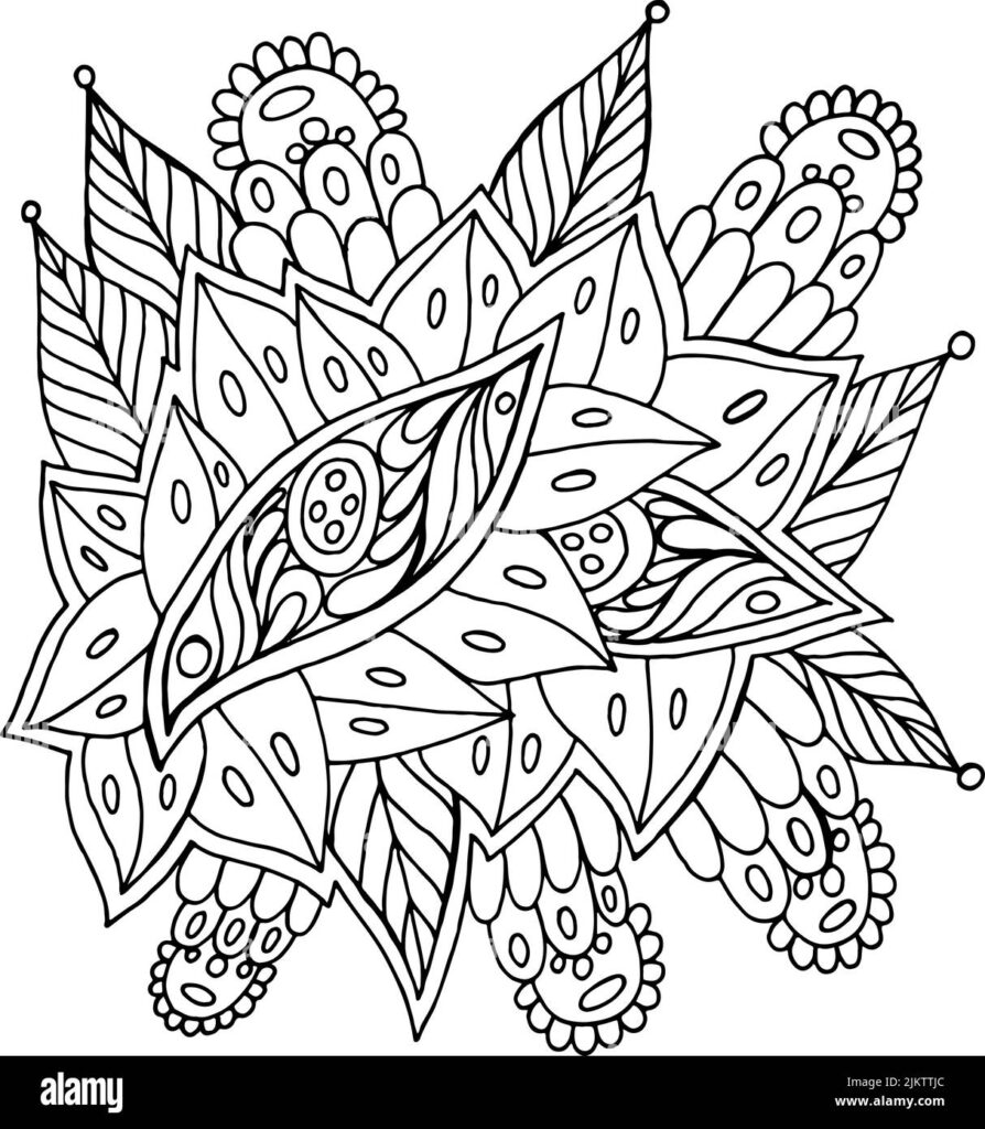 Black-and-white intricate floral mandala coloring page design