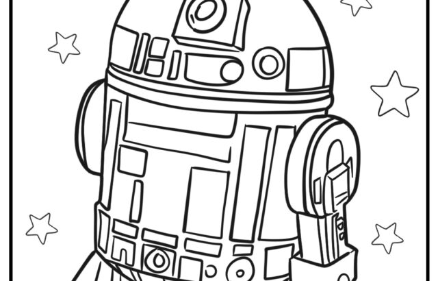 Star Wars coloring page of a robot with stars