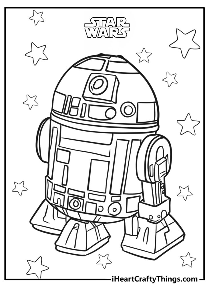 Star Wars coloring page of a robot with stars