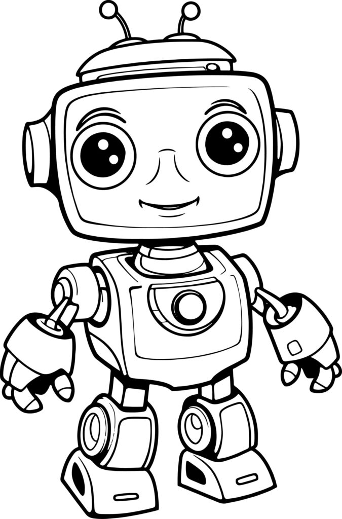 Cartoon robot character with big eyes and antennae